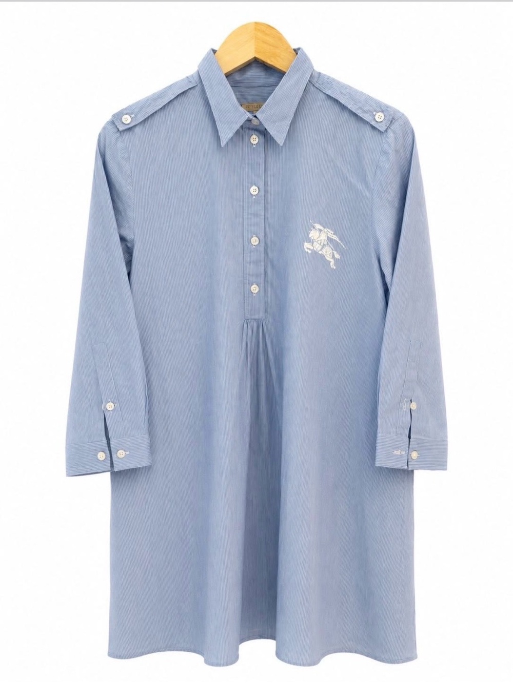 Burberry Light Blue Striped Popover Shirt Dress